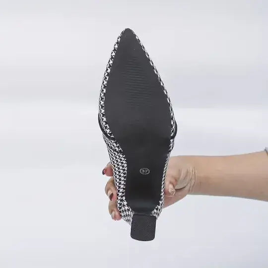 Women's Elegant And Versatile Checkered Pattern Chunky Heels Shoes